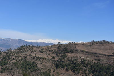 Scenic view of landscape against clear blue sky