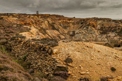 Rock formations on landscape against sky