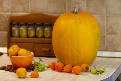 Close-up of pumpkin on table