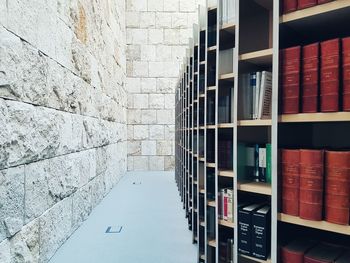 Books on wall in building