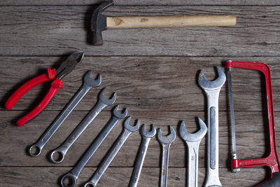 Directly above shot of work tools on table