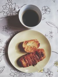 High angle view of breakfast on table
