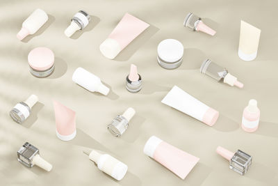 High angle view of beauty products on table
