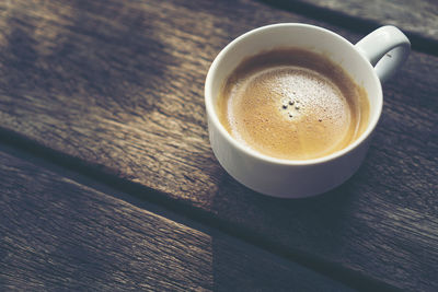 High angle view of coffee on table