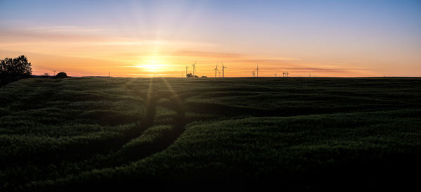 Scenic view of field against sky during sunset