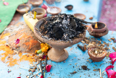 Incense burner or dhoop dani for god worship at chhath festival at morning