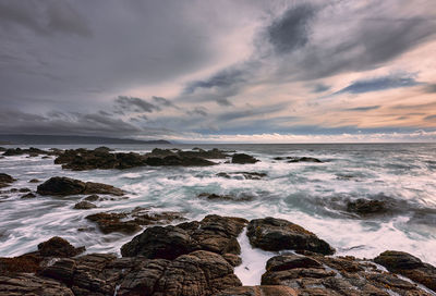 Scenic view of sea against sky during sunset