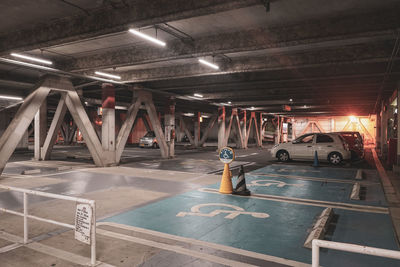 Illuminated parking lot at night