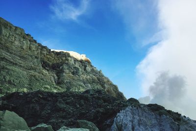 Low angle view of rock formation against sky