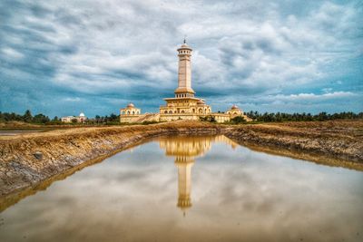 Reflection of water in lake against cloudy sky