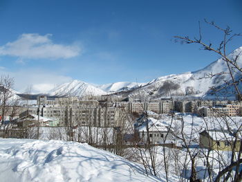 Snow covered mountains against sky
