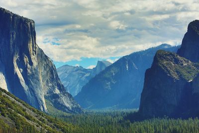 Panoramic view of snowcapped mountains against sky