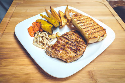 High angle view of food on table