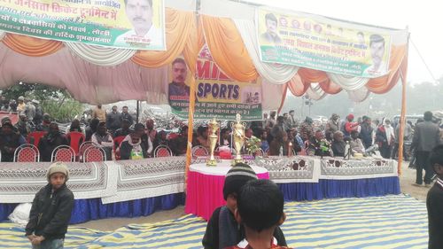 People on street market in city