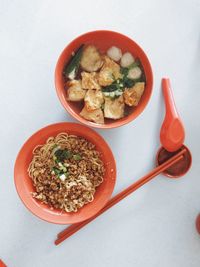 High angle view of food in bowl on table