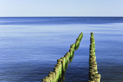 Scenic view of sea against blue sky