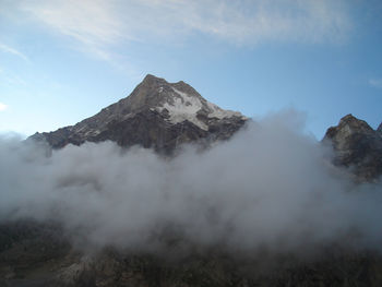 Panoramic view of volcanic mountain against sky