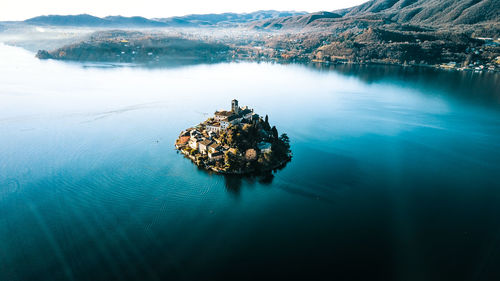 High angle view of boat in lake