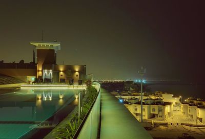 High angle view of illuminated city at night