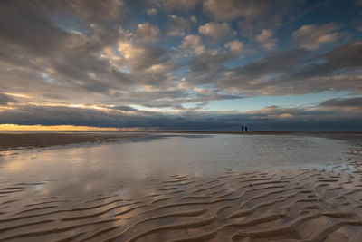 Scenic view of beach against sky during sunset