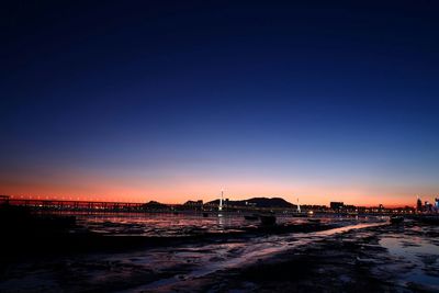 Scenic view of sea against clear sky at sunset