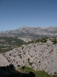 Scenic view of landscape against clear blue sky