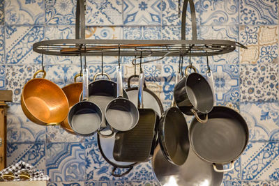 Close-up of pans and kitchen utensils