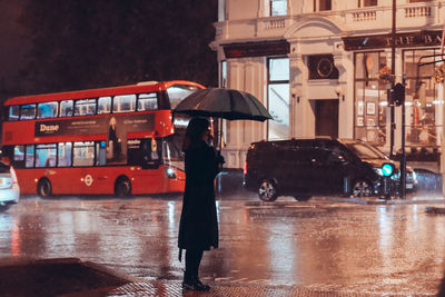 View of wet street during rainy season