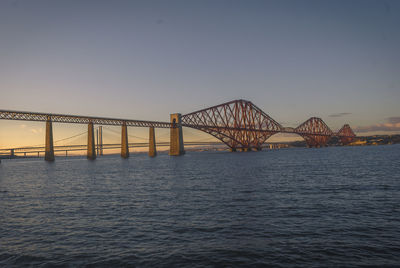 View of suspension bridge over river