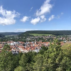 High angle view of townscape against sky