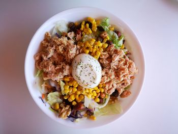 High angle view of breakfast served in bowl