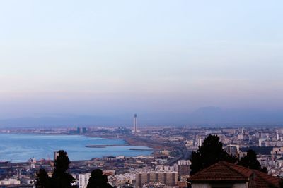 High angle view of buildings in city