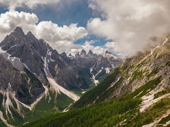 Panoramic view of landscape and mountains against sky