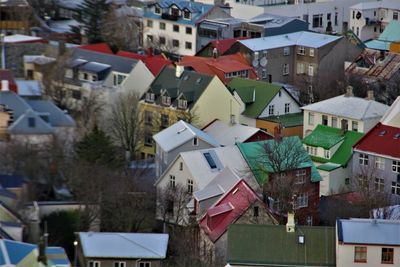 High angle view of buildings in city