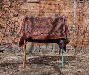 Empty bench in old abandoned building