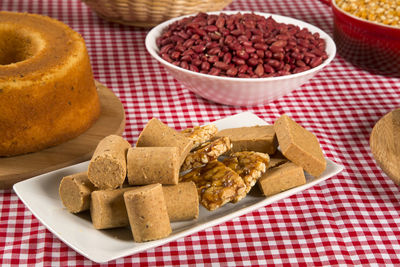 Close-up of dessert in plate on table