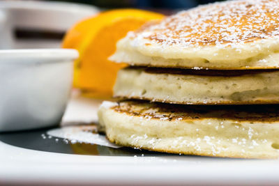 Close-up of pancakes in plate
