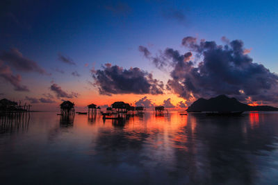 Scenic view of lake against sky during sunset