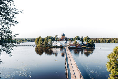 Scenic view of lake against clear sky