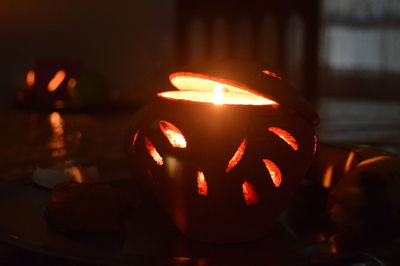 Close-up of illuminated lantern at night