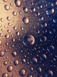 Full frame shot of water drops on golden surface