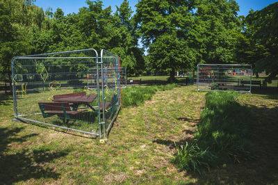 Local public park under lockdown restrictions. preventing spread of coronavirus. london, uk.