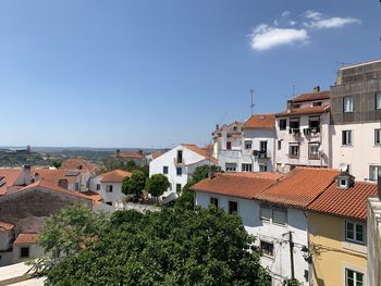 Townscape against blue sky