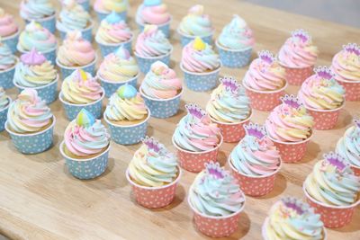 Close-up of cupcakes on table