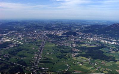 High angle view of townscape against sky