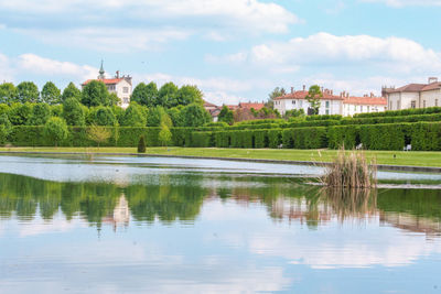 Reflection of building in lake