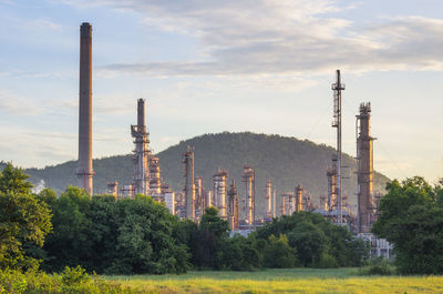 Panoramic view of factory against sky