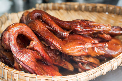 Close-up of seafood in basket