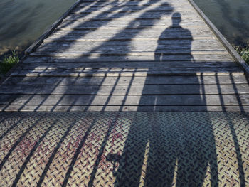 High angle view of shadow on water