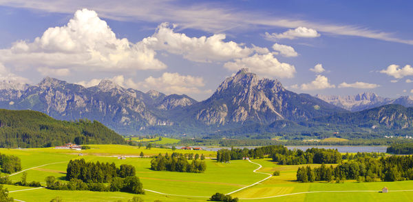 Panoramic landscape with alps mountain range in bavaria